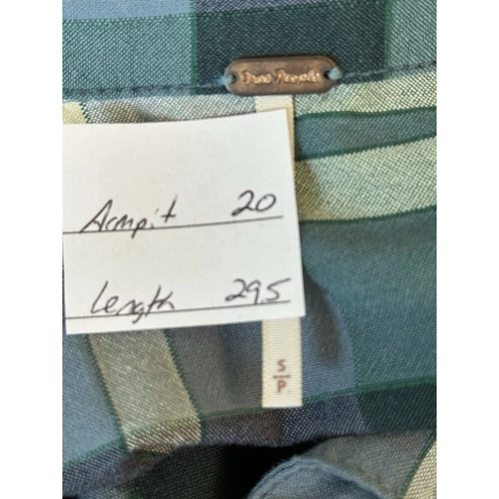 Free People Loveland Blue Plaid Top Sz Small Button Up Frayed Hem Boho Country